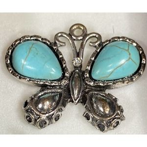 Butterfly Pendant Boho Hippie Faux Turquoise Marcasite Silver Tone For Necklace